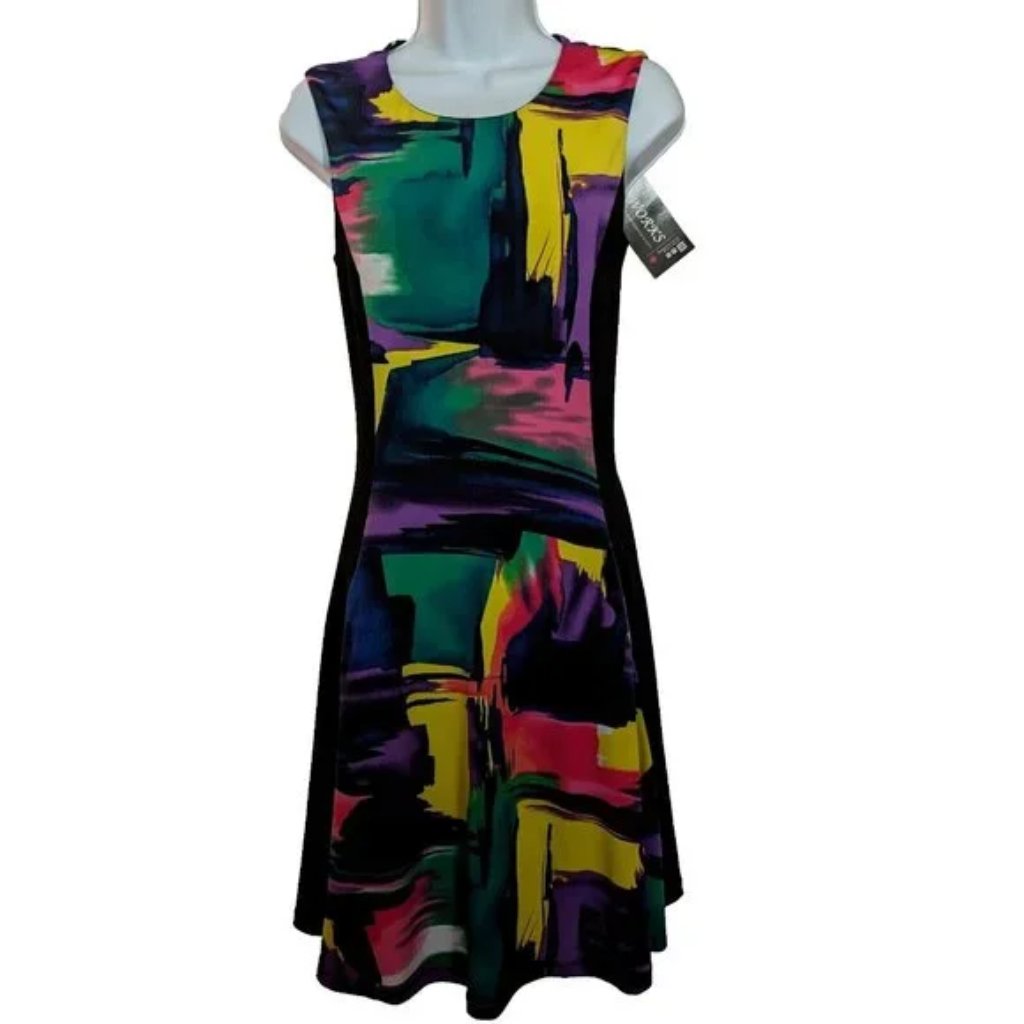 Soft Works Nwt Made In Canada Colorful Dress Sz Med Pocket Spandex Office Casual